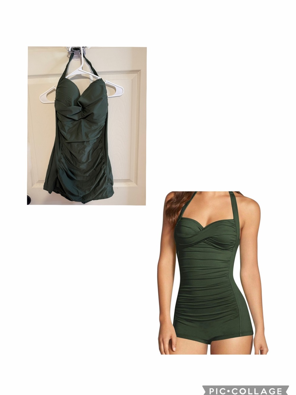 Dark Green Halter One-Piece Swimdress